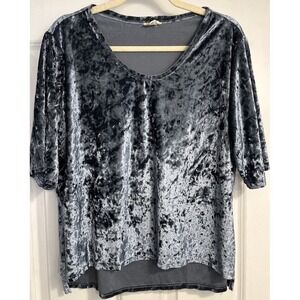 Pol Crushed Velour Top T Shirt Short Sleeve Front Pocket Blue‎ Womens Size S